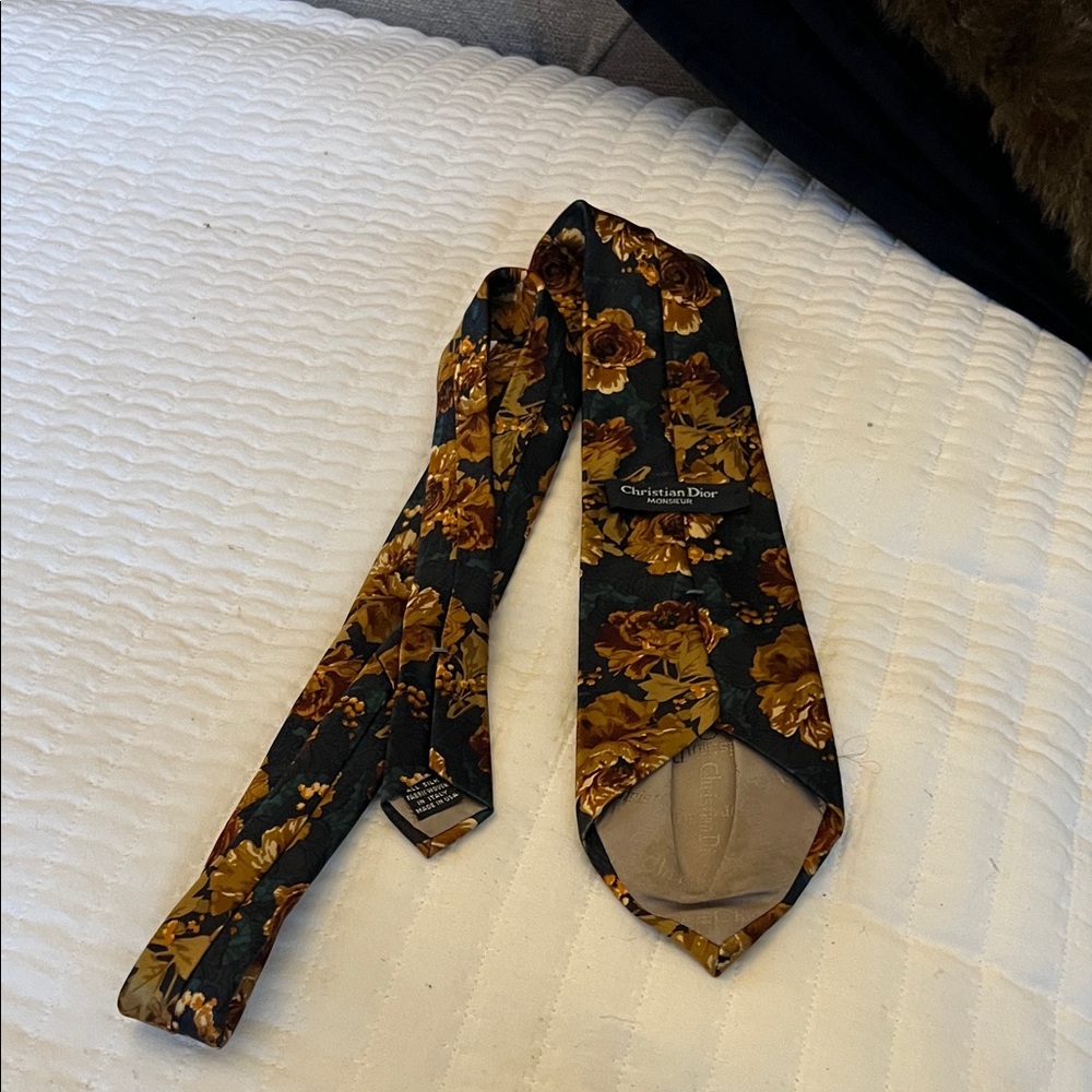 Dior Monsieur Floral Silk Tie in Dark Green and Mustard Gold